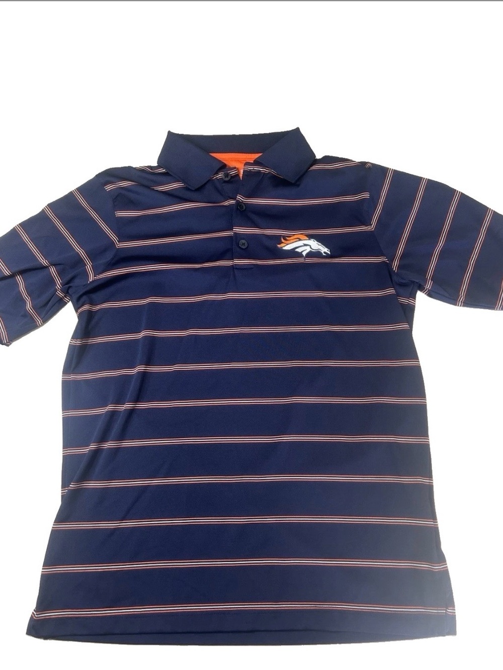Antigua Denver Broncos Polo Shirt Men’s Small Navy Orange Striped NFL Golf